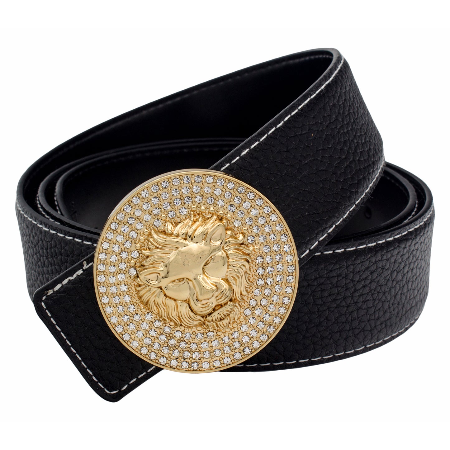 QHA Mens Leather Belt Lion Diamond Frame Buckle 38mm Wide Q22