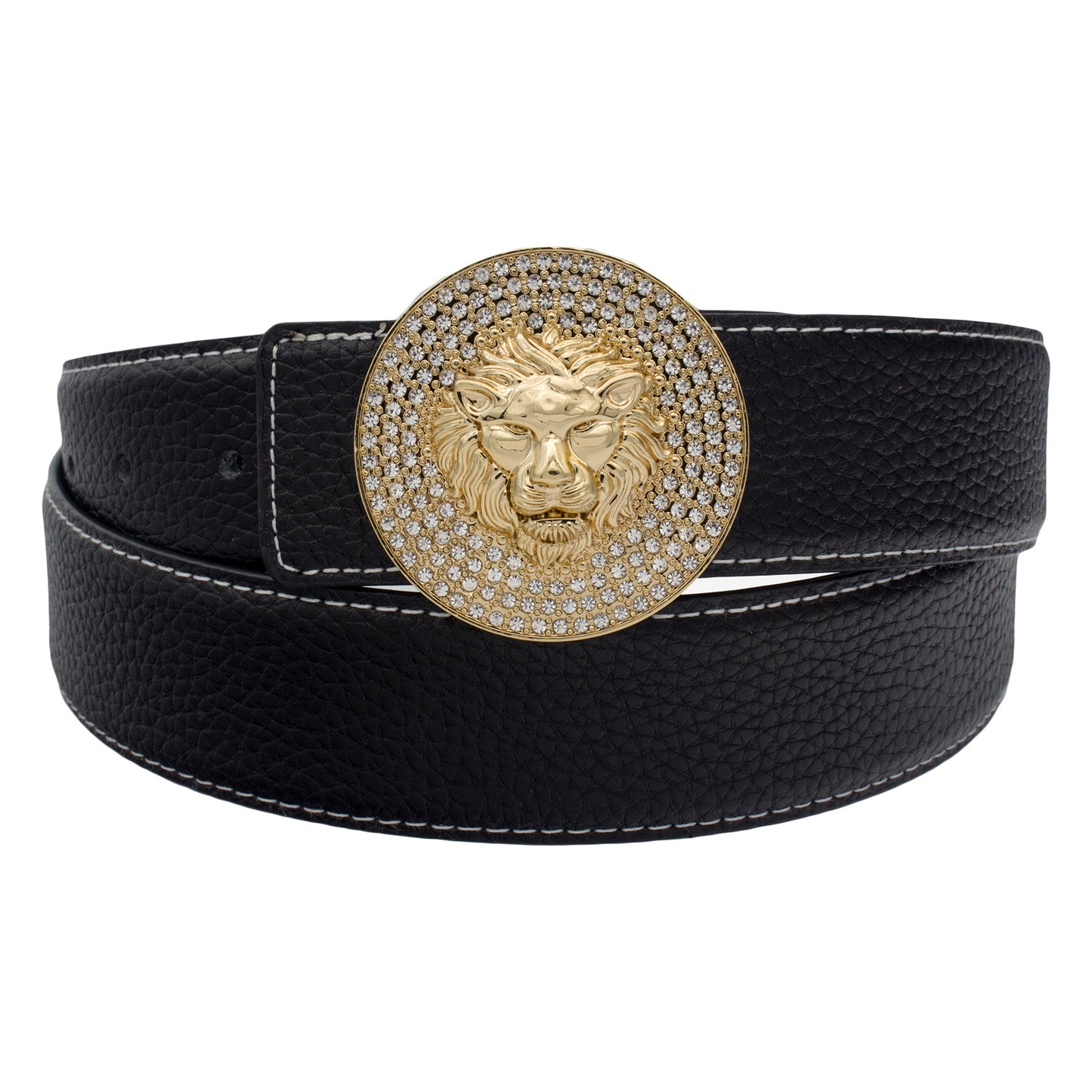 QHA Mens Leather Belt Lion Diamond Frame Buckle 38mm Wide Q22