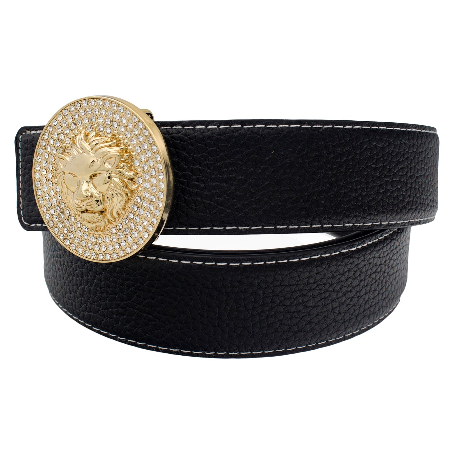 QHA Mens Leather Belt Lion Diamond Frame Buckle 38mm Wide Q22