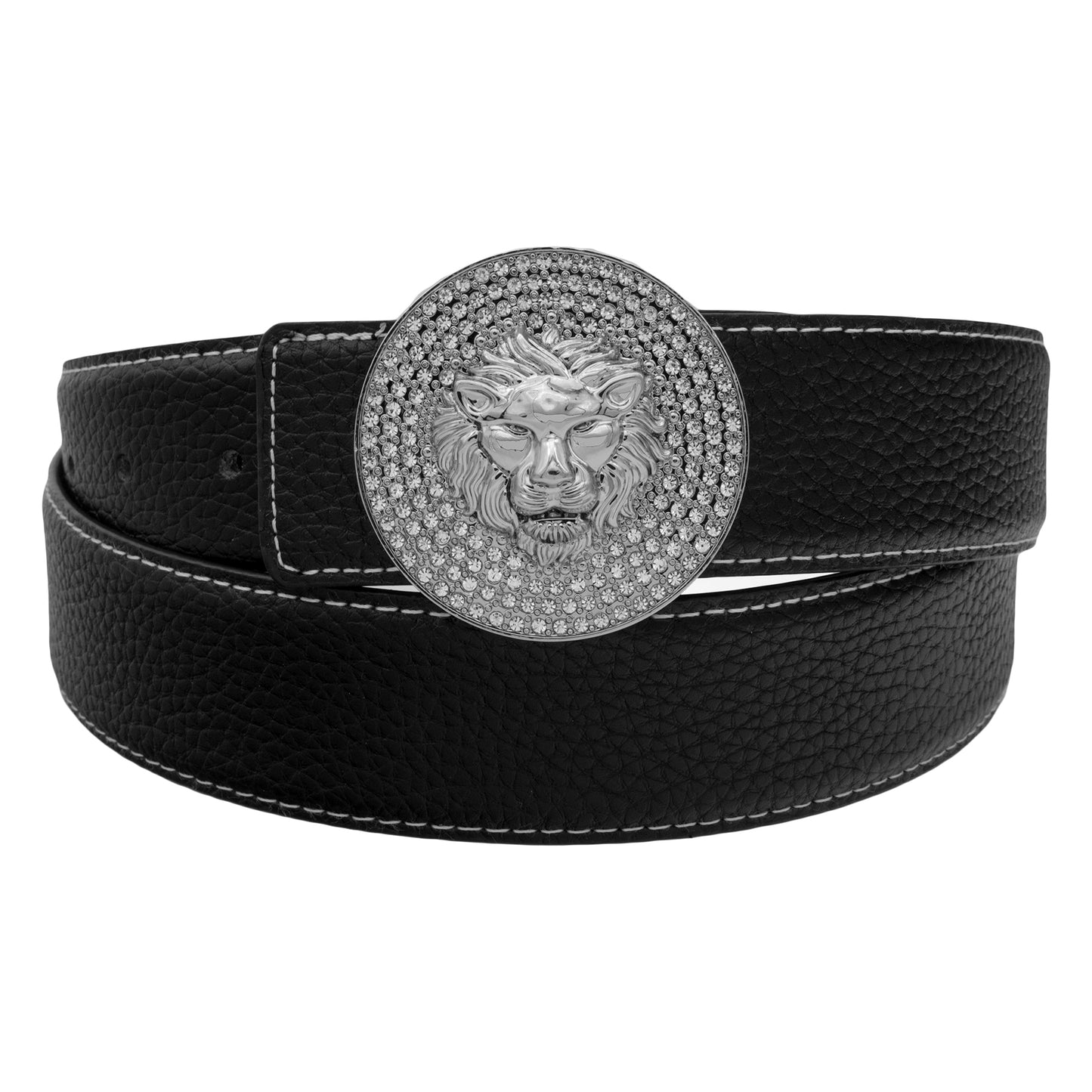 QHA Mens Leather Belt Lion Diamond Frame Buckle 38mm Wide Q22