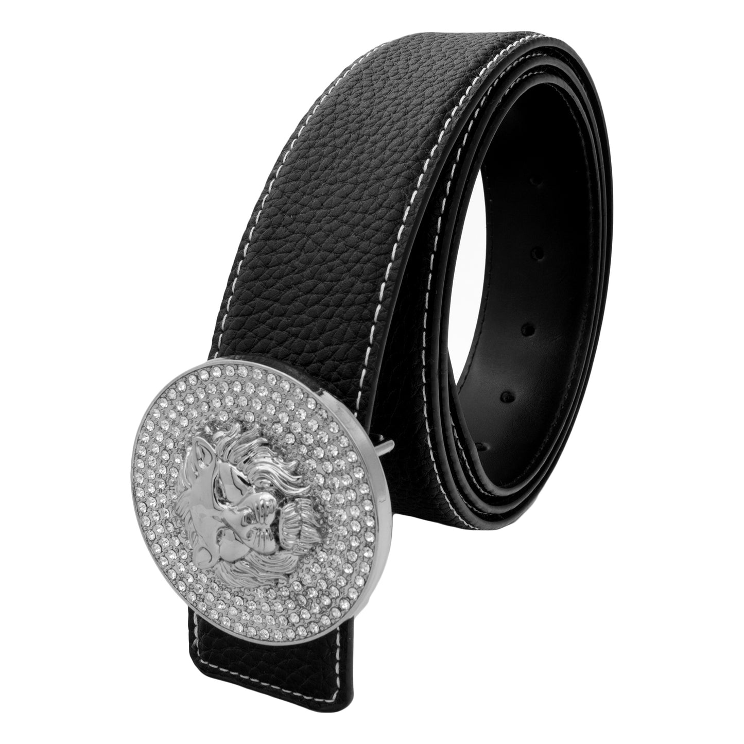 QHA Mens Leather Belt Lion Diamond Frame Buckle 38mm Wide Q22