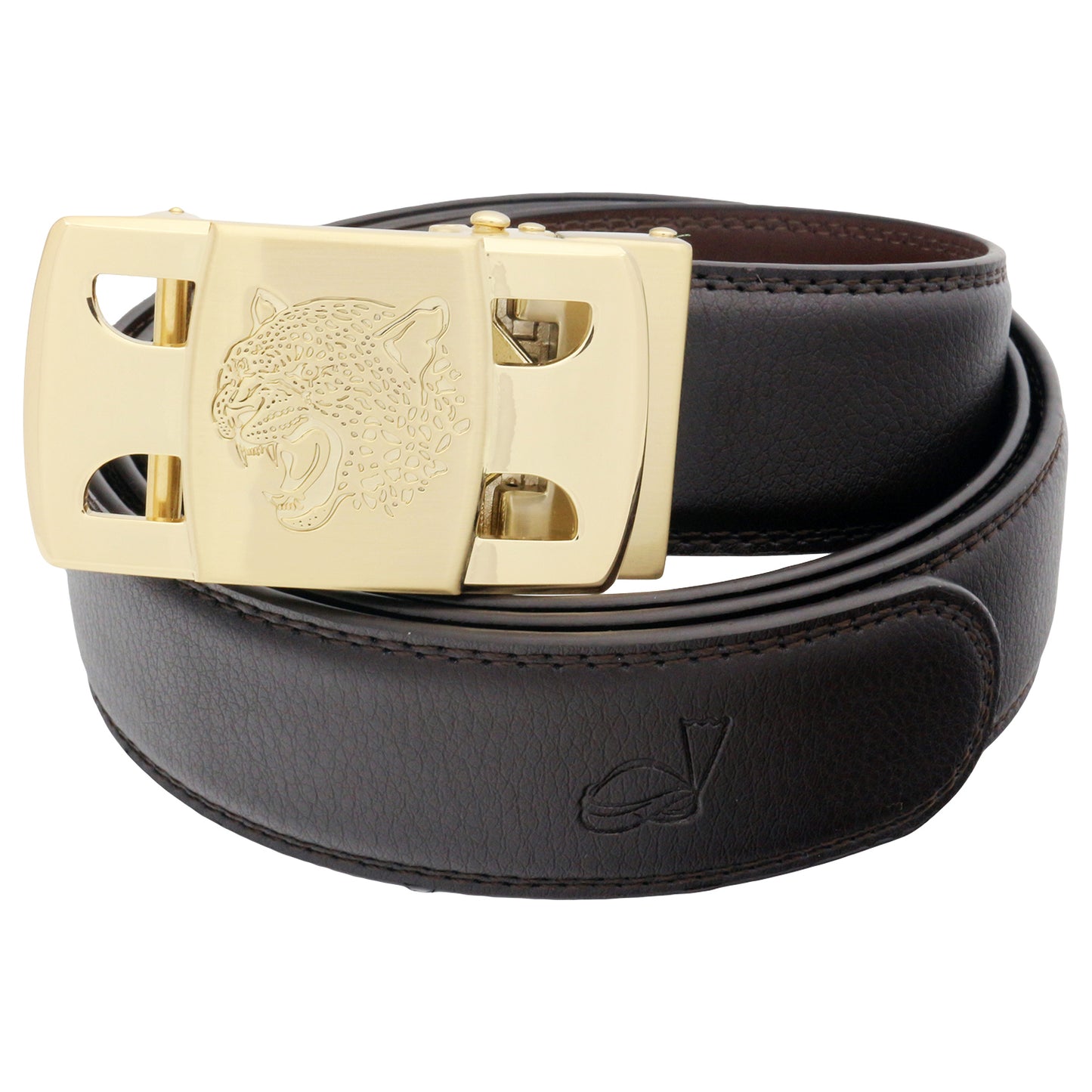 QHA Men's Ratchet Leather Belt Tiger Themed Automatic Buckle 35mm Wide Golf Q56