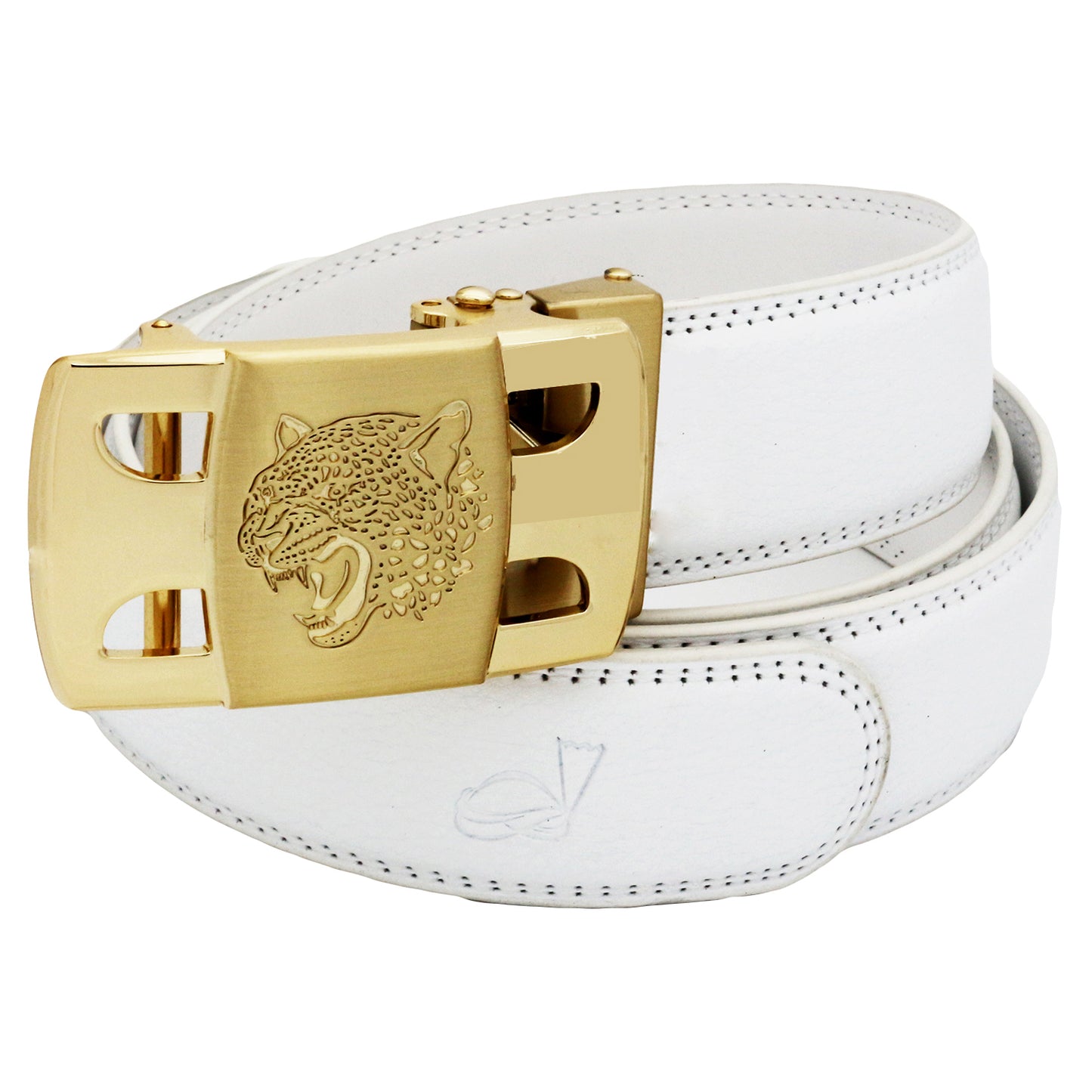 QHA Men's Ratchet Leather Belt Tiger Themed Automatic Buckle 35mm Wide Golf Q56