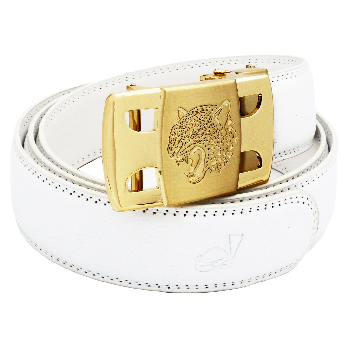 QHA Men's Ratchet Leather Belt Tiger Themed Automatic Buckle 35mm Wide Golf Q56