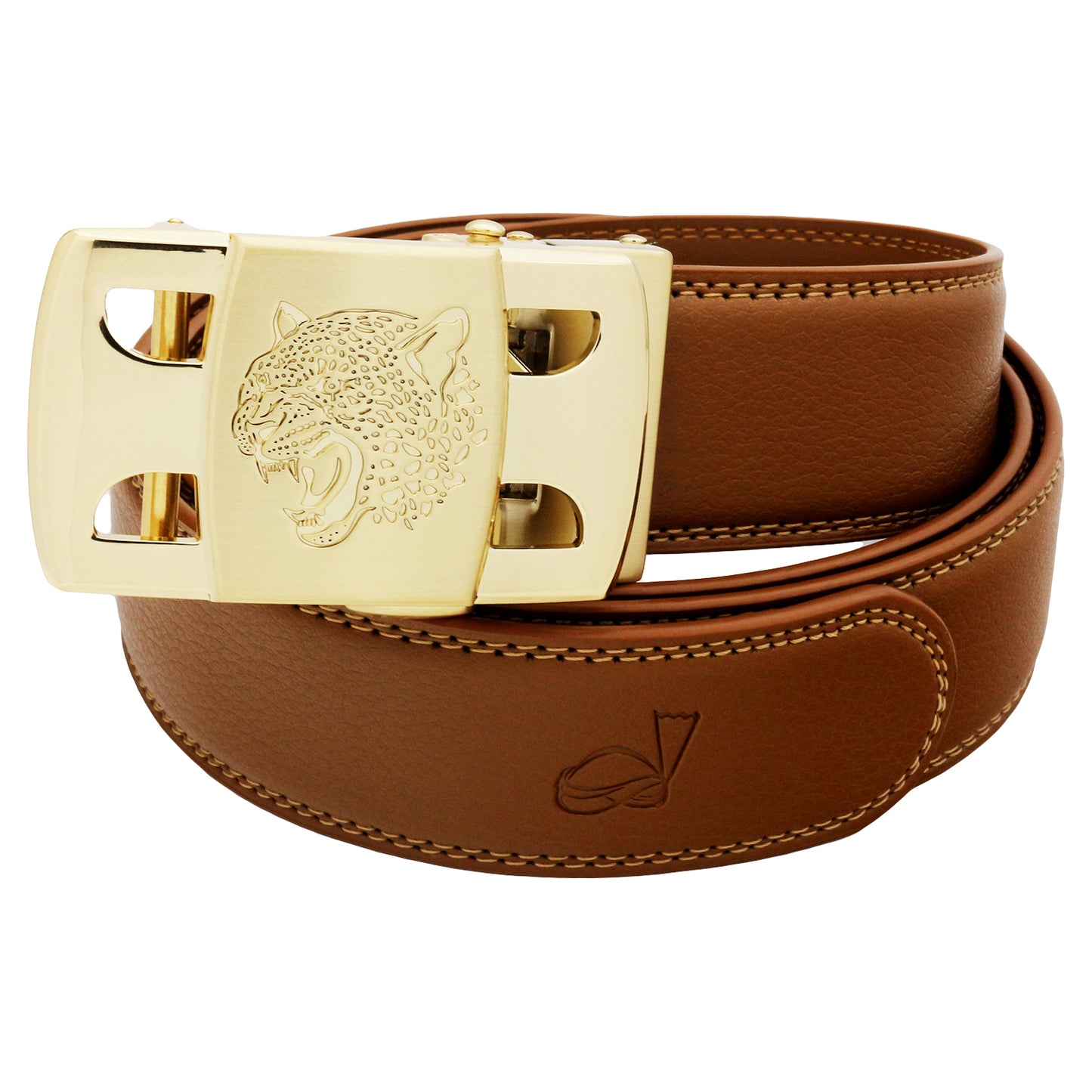 QHA Men's Ratchet Leather Belt Tiger Themed Automatic Buckle 35mm Wide Golf Q56