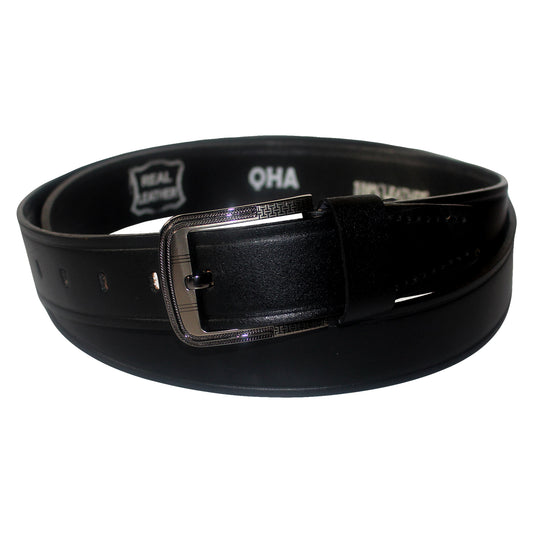 QHA Mens Black Real Leather Belt Real Cowhide Heavy Duty 38mm Wide G02