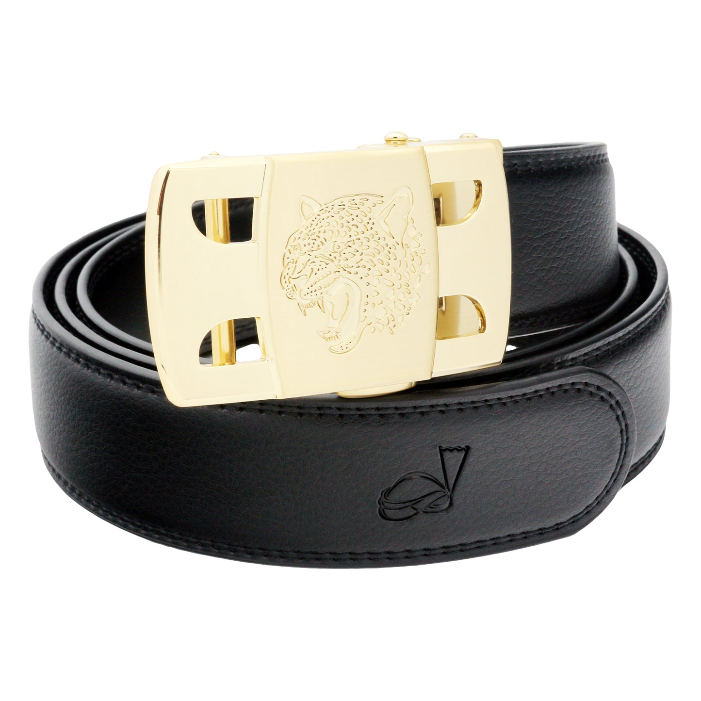 QHA Men's Ratchet Leather Belt Tiger Themed Automatic Buckle 35mm Wide Golf Q56