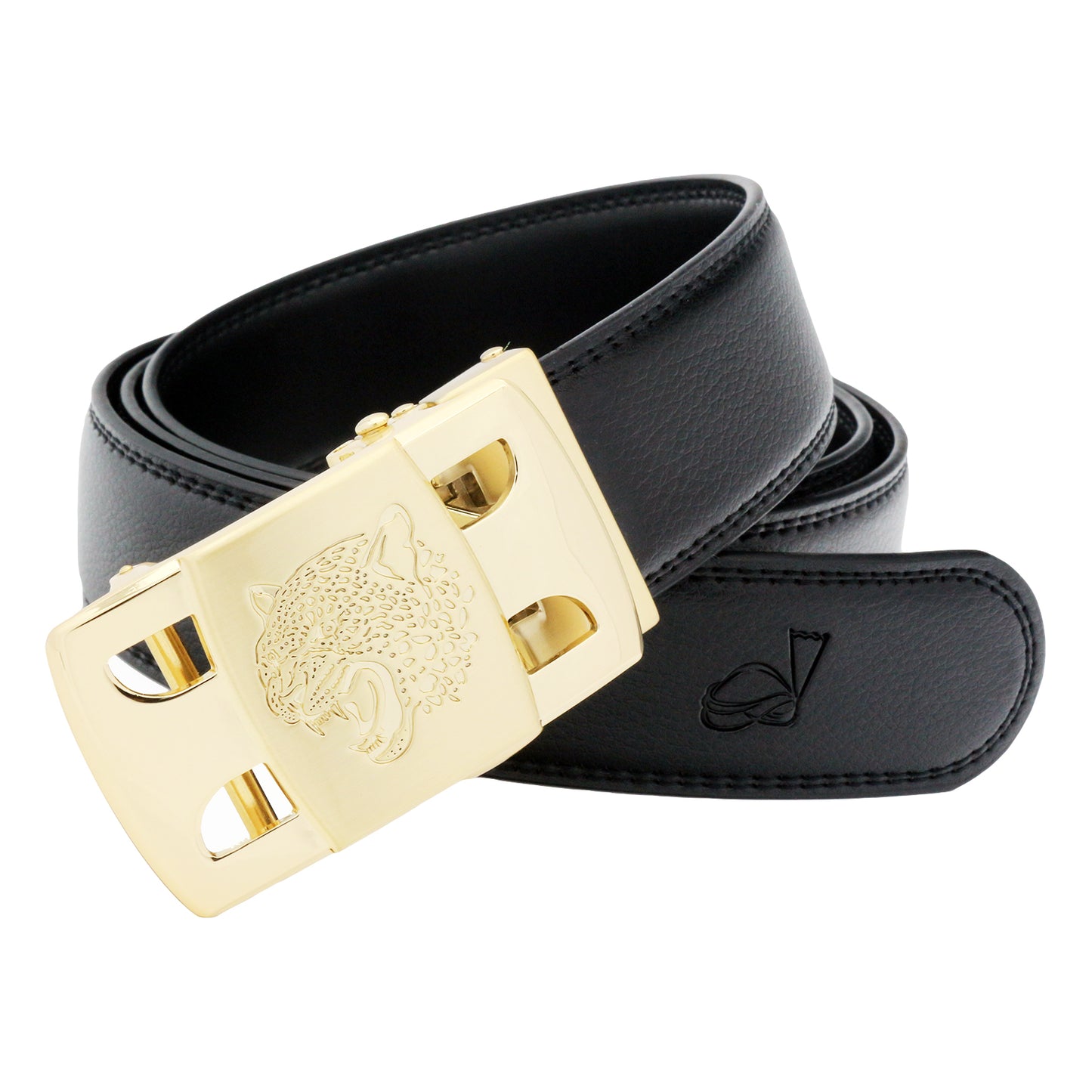 QHA Men's Ratchet Leather Belt Tiger Themed Automatic Buckle 35mm Wide Golf Q56