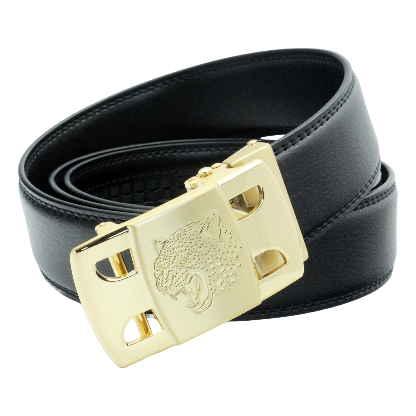 QHA Men's Ratchet Leather Belt Tiger Themed Automatic Buckle 35mm Wide Golf Q56