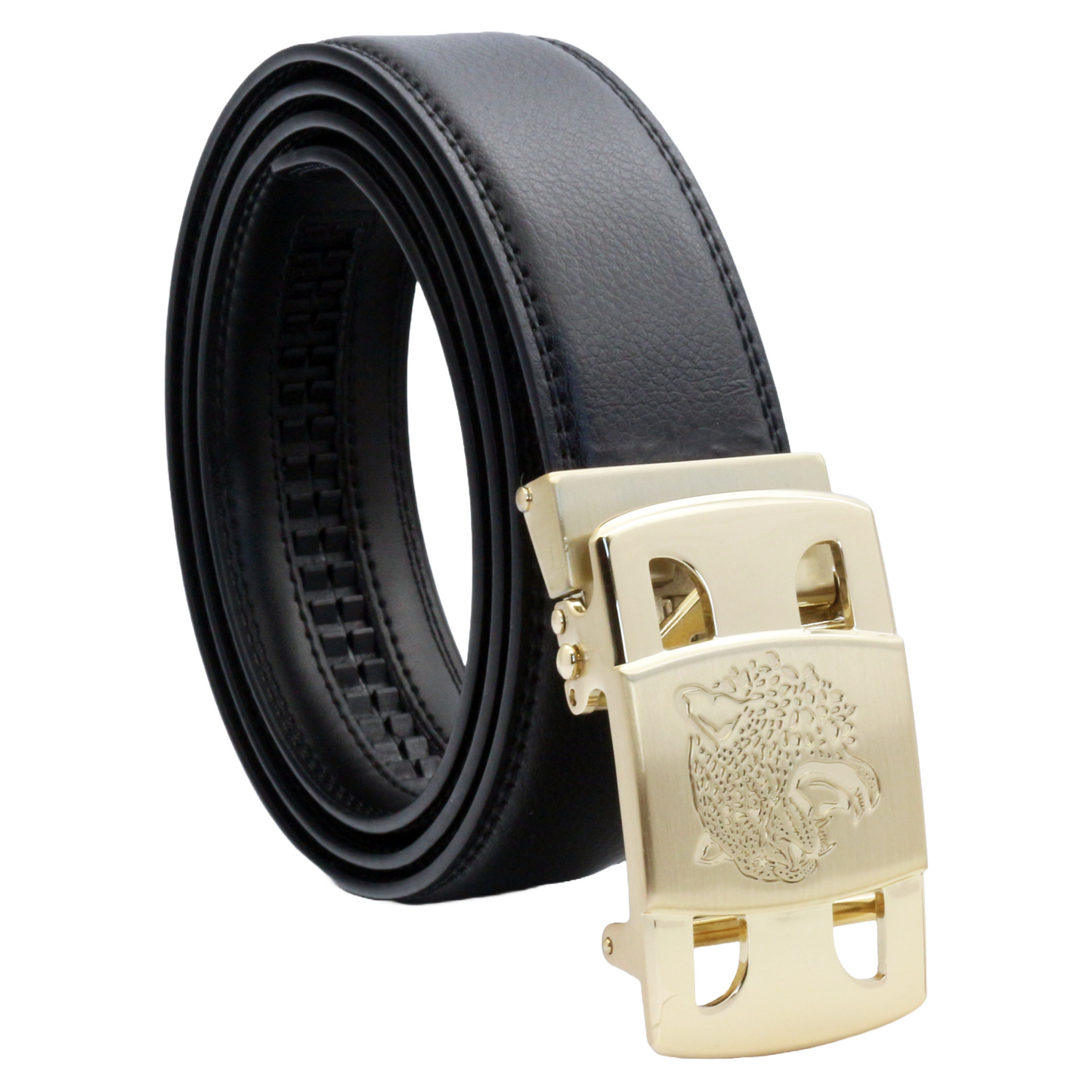 QHA Men's Ratchet Leather Belt Tiger Themed Automatic Buckle 35mm Wide Golf Q56