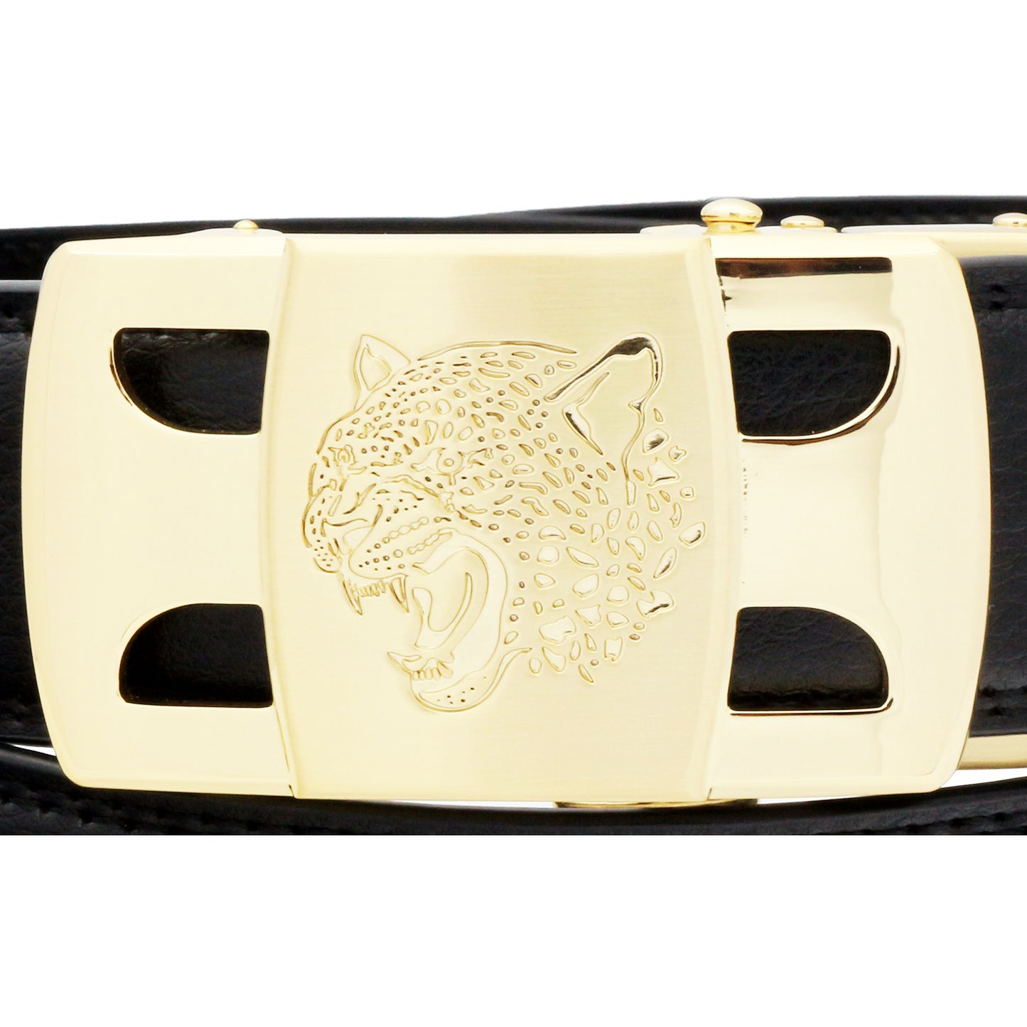 QHA Men's Ratchet Leather Belt Tiger Themed Automatic Buckle 35mm Wide Golf Q56