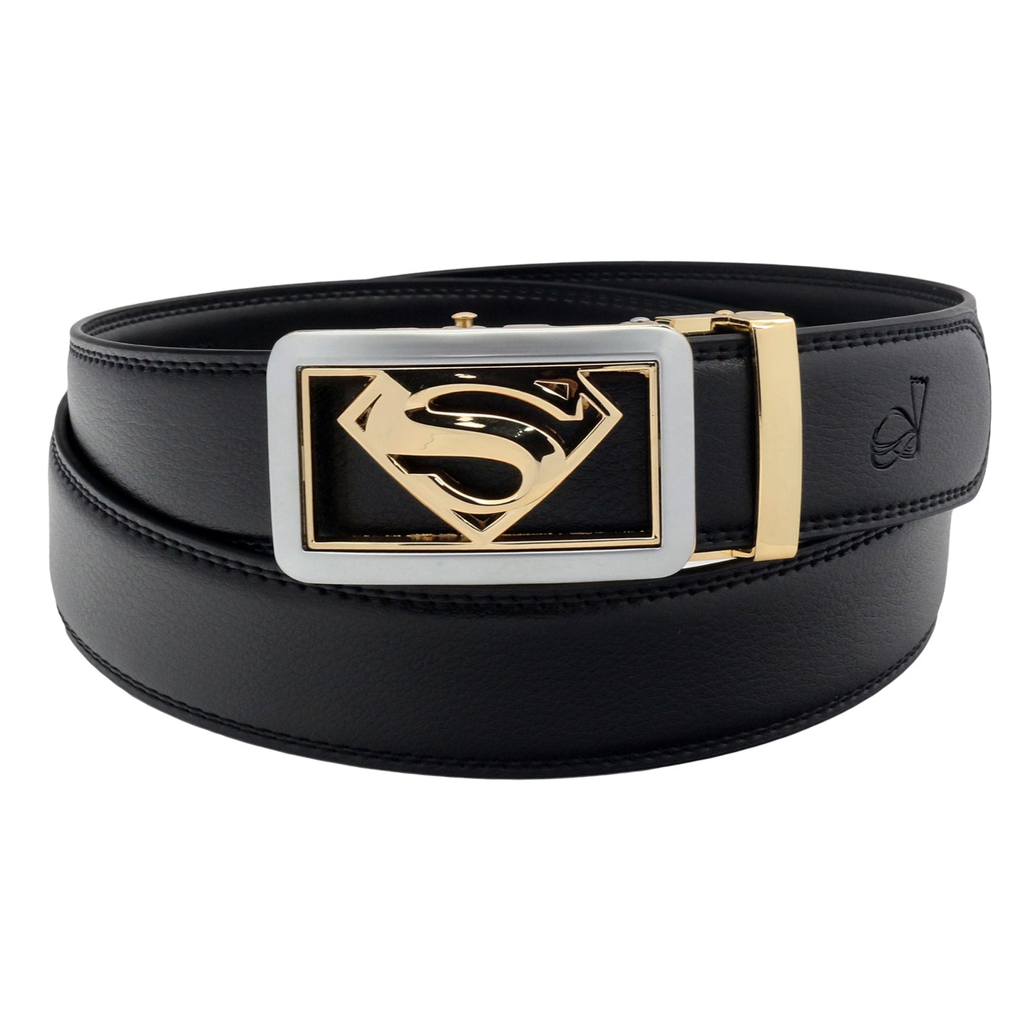 QHA Mens Superman Leather Belts Superhero Automatic Ratchet Belt Buckle Men Q07