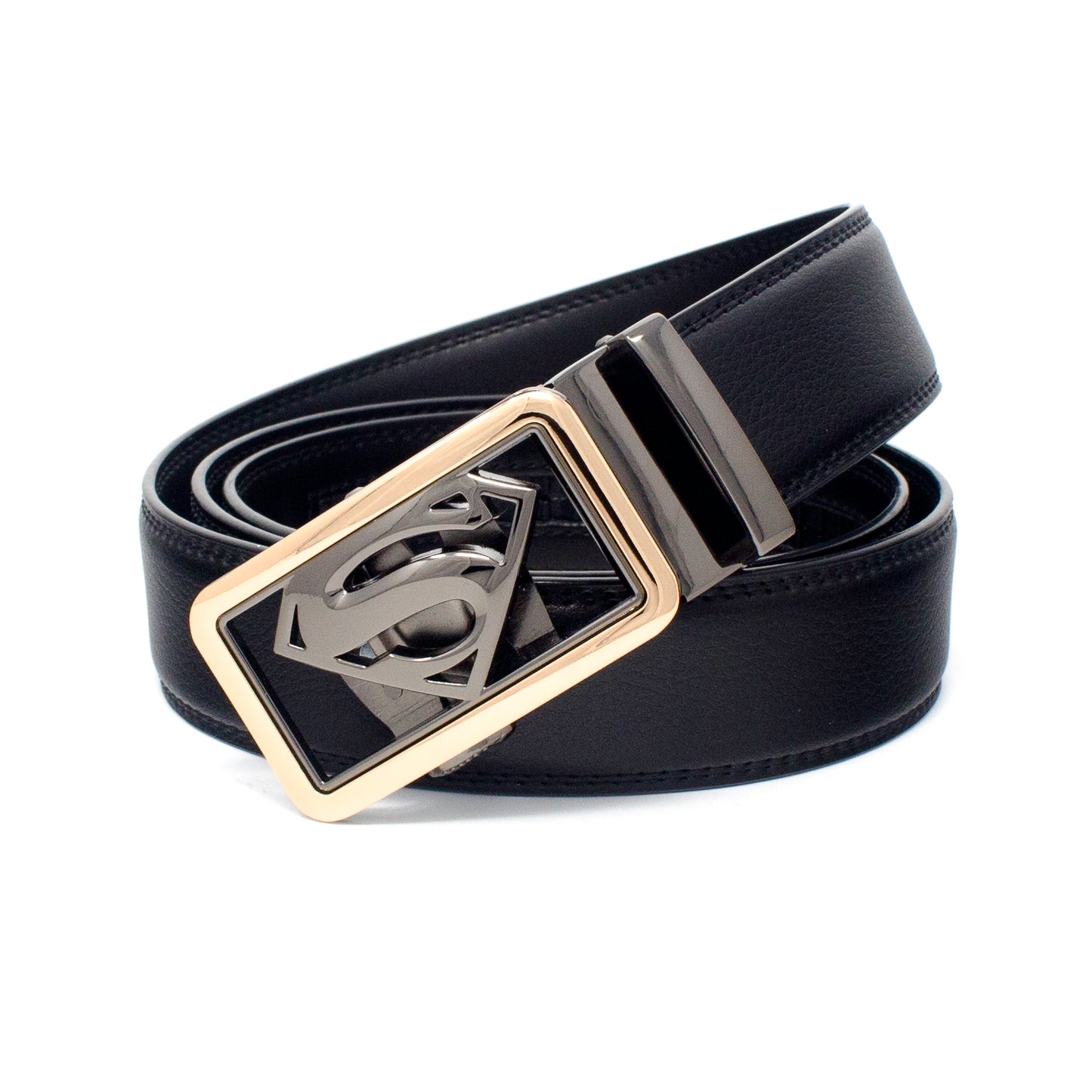 QHA Mens Superman Leather Belts Superhero Automatic Ratchet Belt Buckle Men Q07