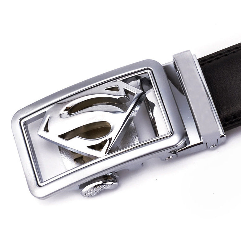 QHA Mens Superman Leather Belts Superhero Automatic Ratchet Belt Buckle Men Q07