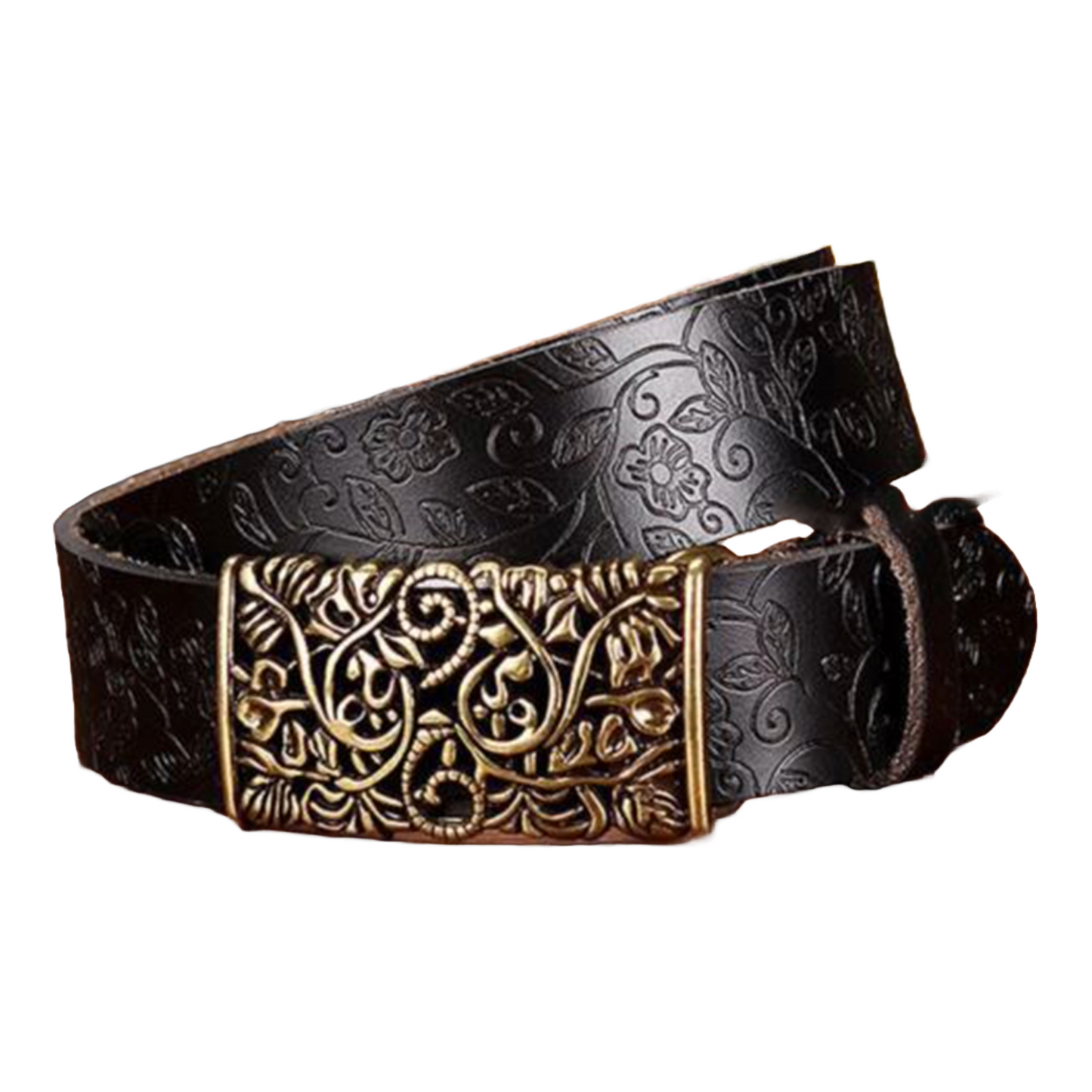 QHA Womens Real Leather Belt Floral Design Casual Pin Buckle 30mm Wide Q60