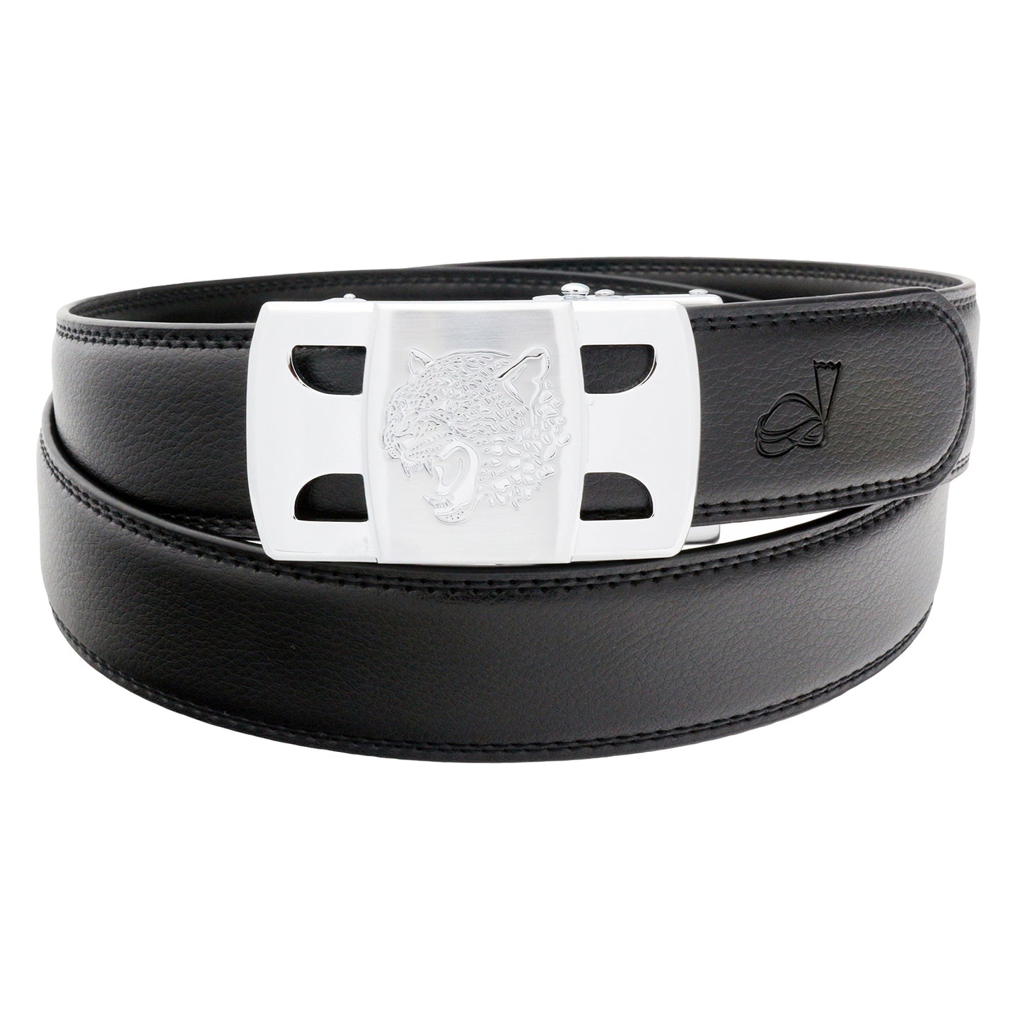 QHA Men's Ratchet Leather Belt Tiger Themed Automatic Buckle 35mm Wide Golf Q56