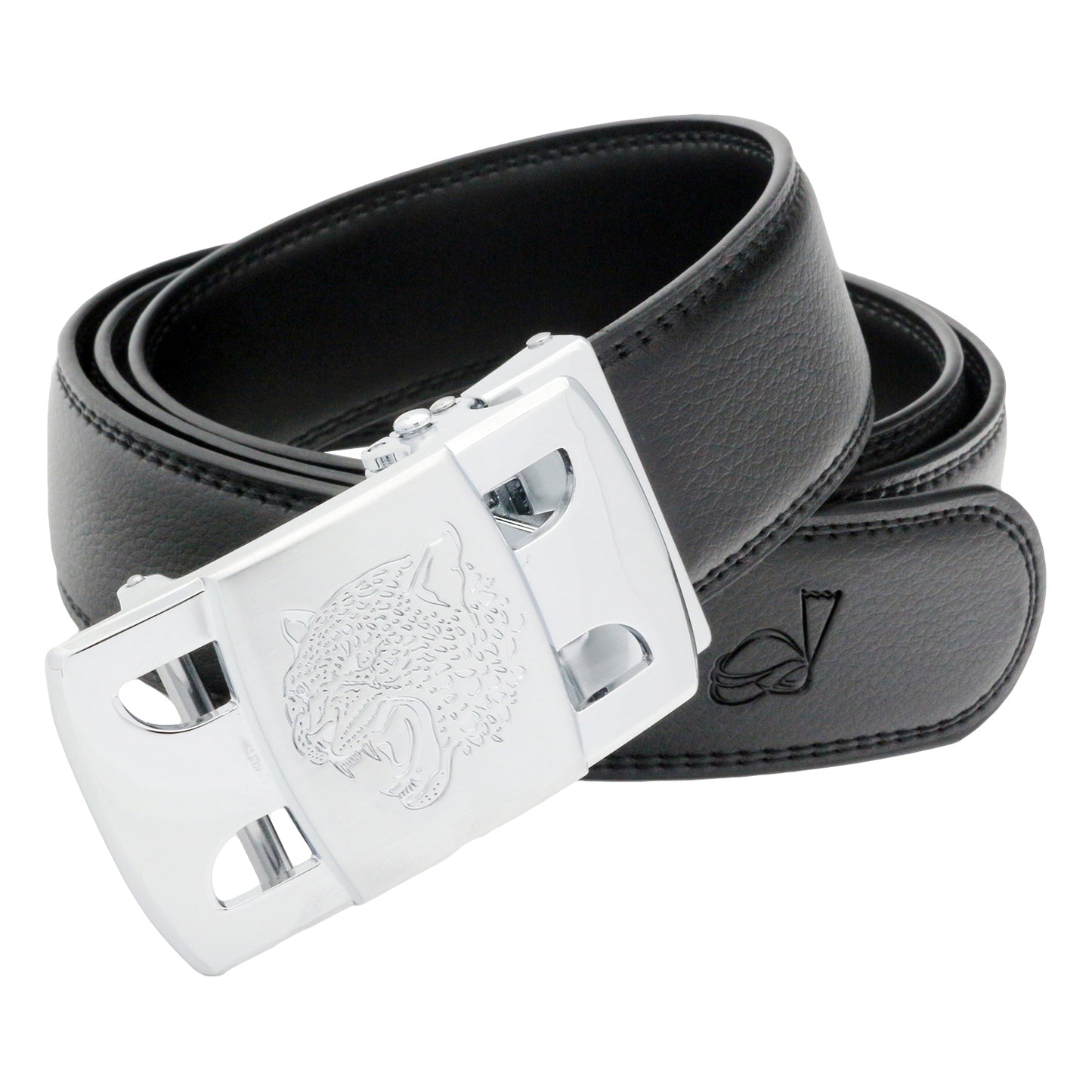 QHA Men's Ratchet Leather Belt Tiger Themed Automatic Buckle 35mm Wide Golf Q56