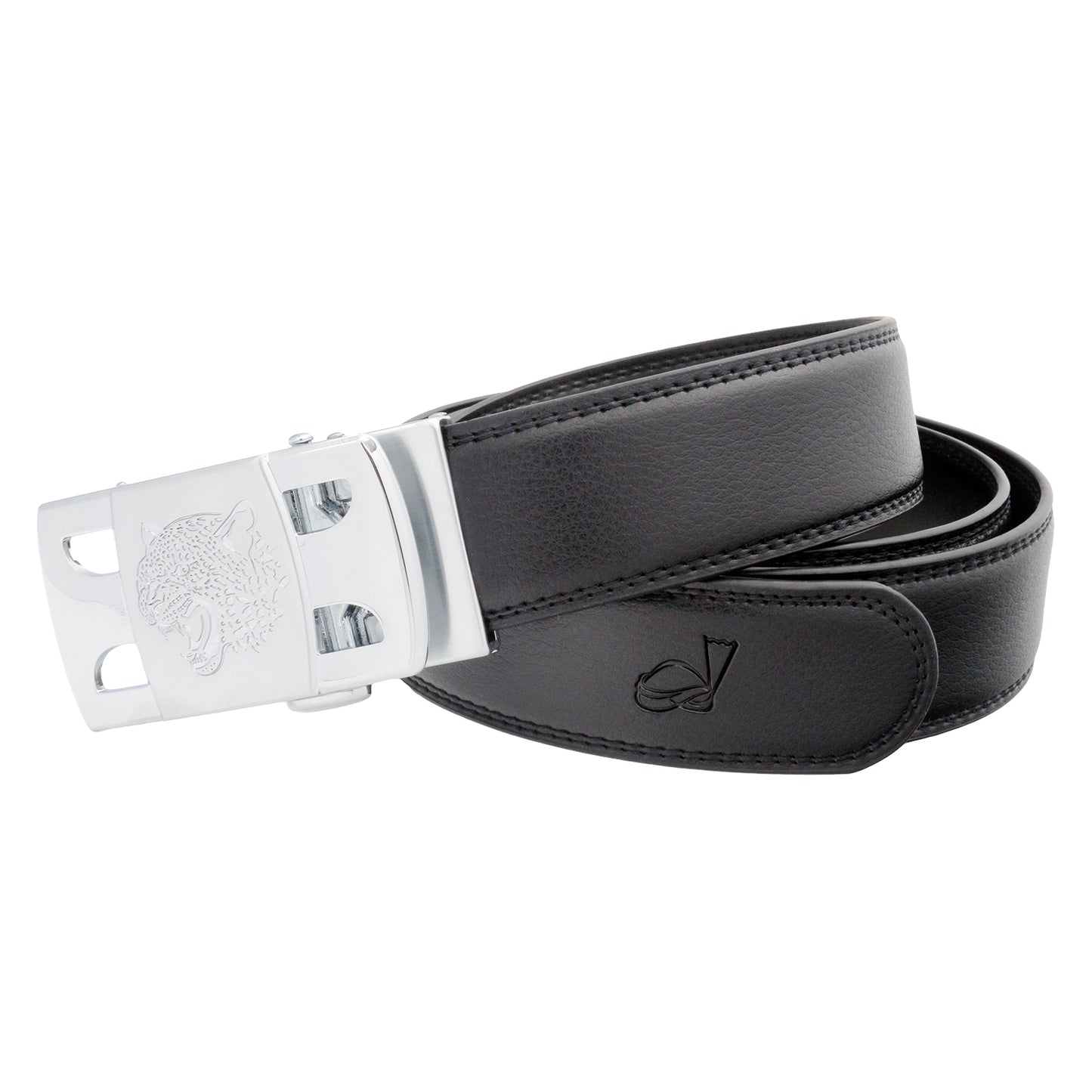 QHA Men's Ratchet Leather Belt Tiger Themed Automatic Buckle 35mm Wide Golf Q56