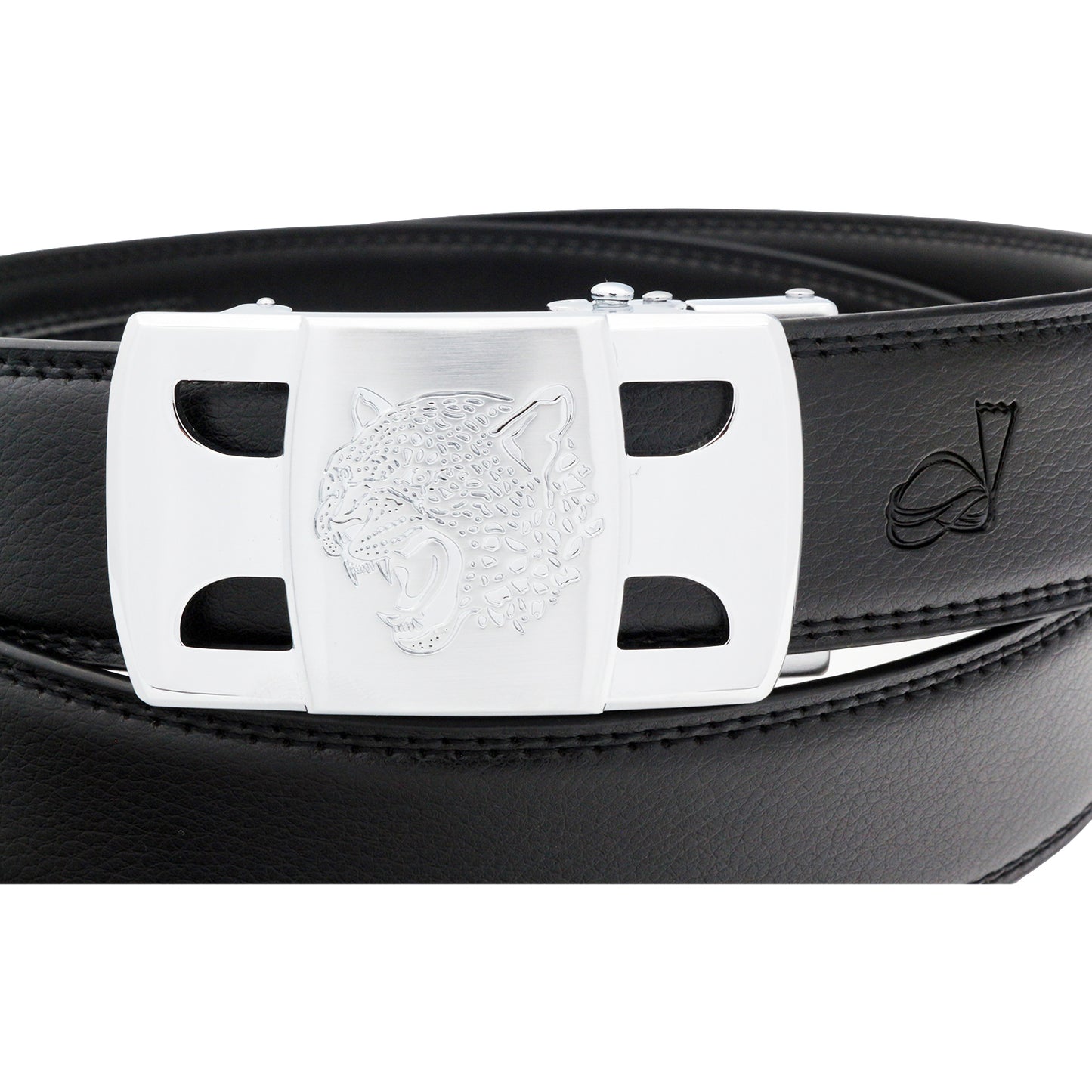 QHA Men's Ratchet Leather Belt Tiger Themed Automatic Buckle 35mm Wide Golf Q56