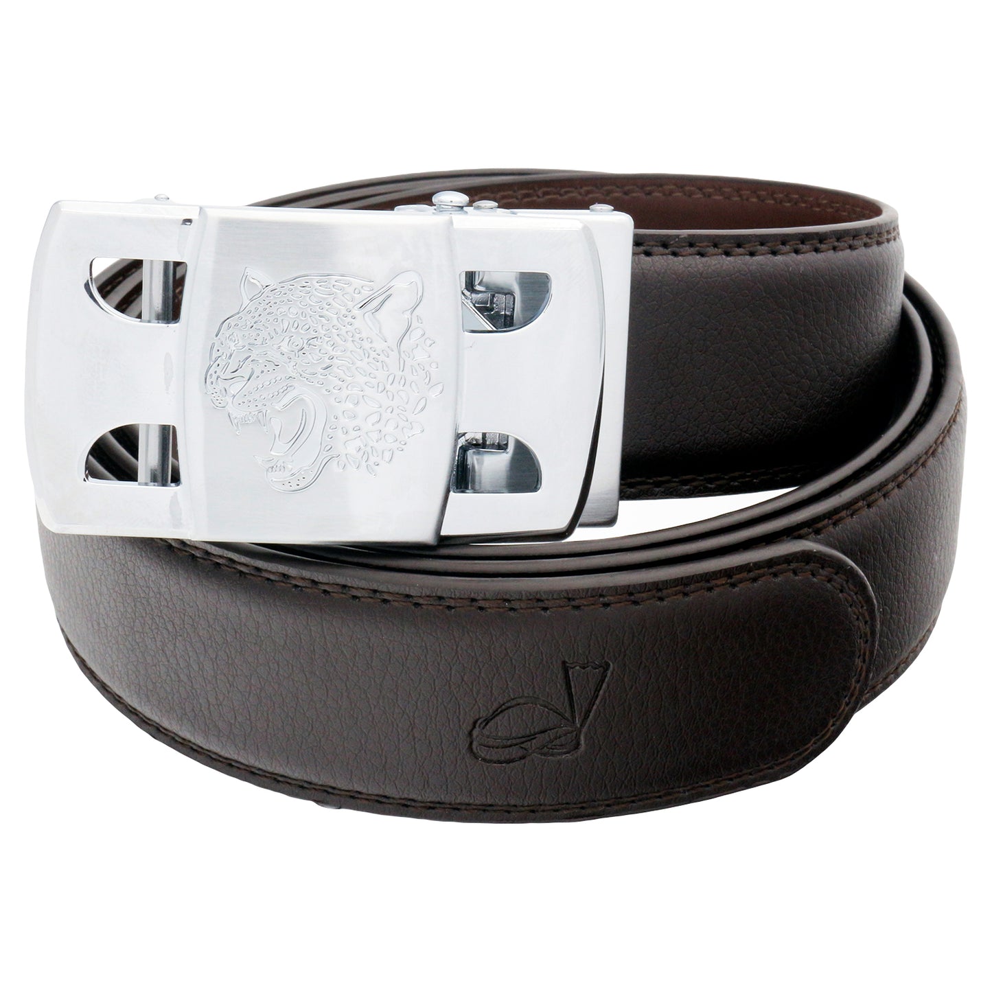 QHA Men's Ratchet Leather Belt Tiger Themed Automatic Buckle 35mm Wide Golf Q56