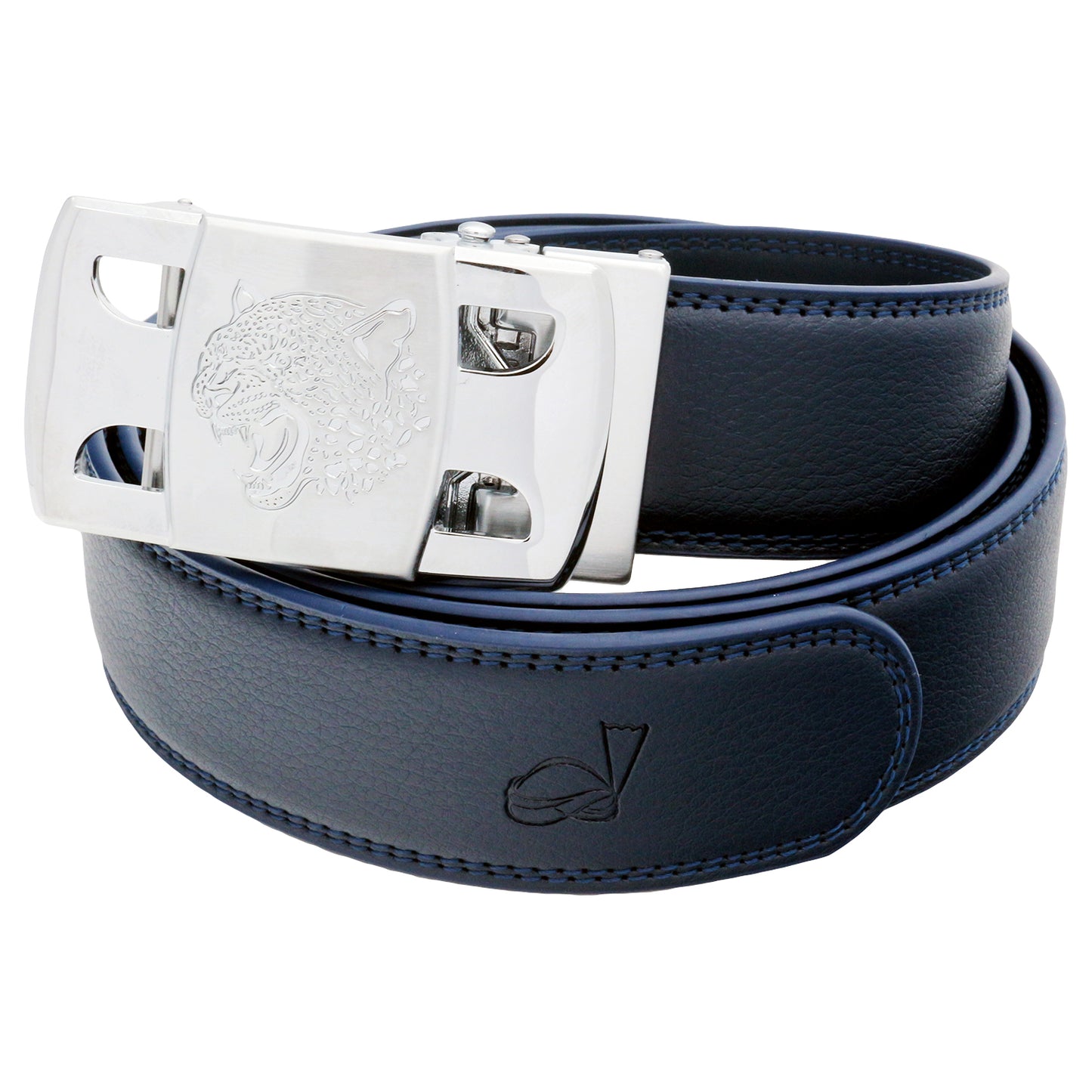 QHA Men's Ratchet Leather Belt Tiger Themed Automatic Buckle 35mm Wide Golf Q56