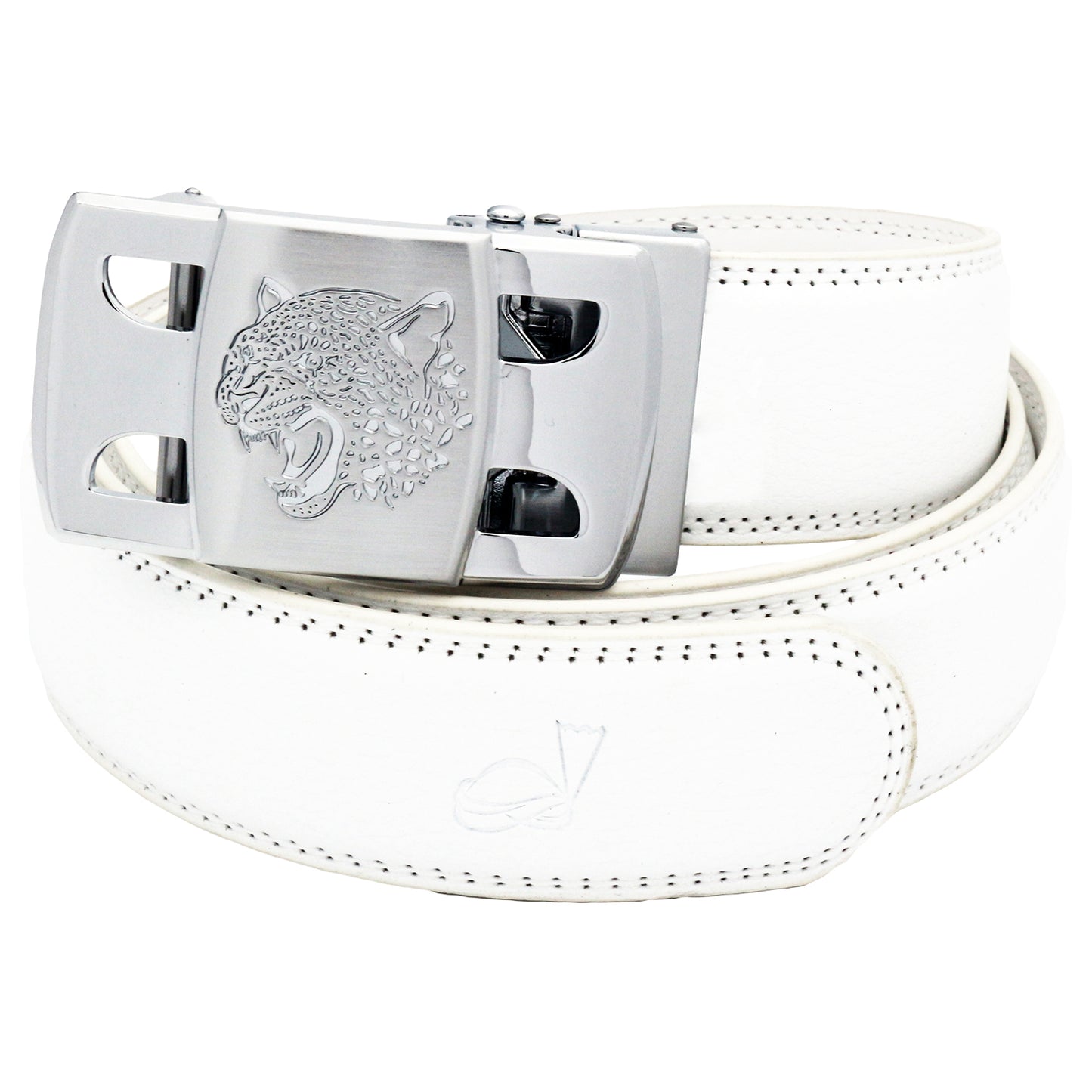 QHA Men's Ratchet Leather Belt Tiger Themed Automatic Buckle 35mm Wide Golf Q56