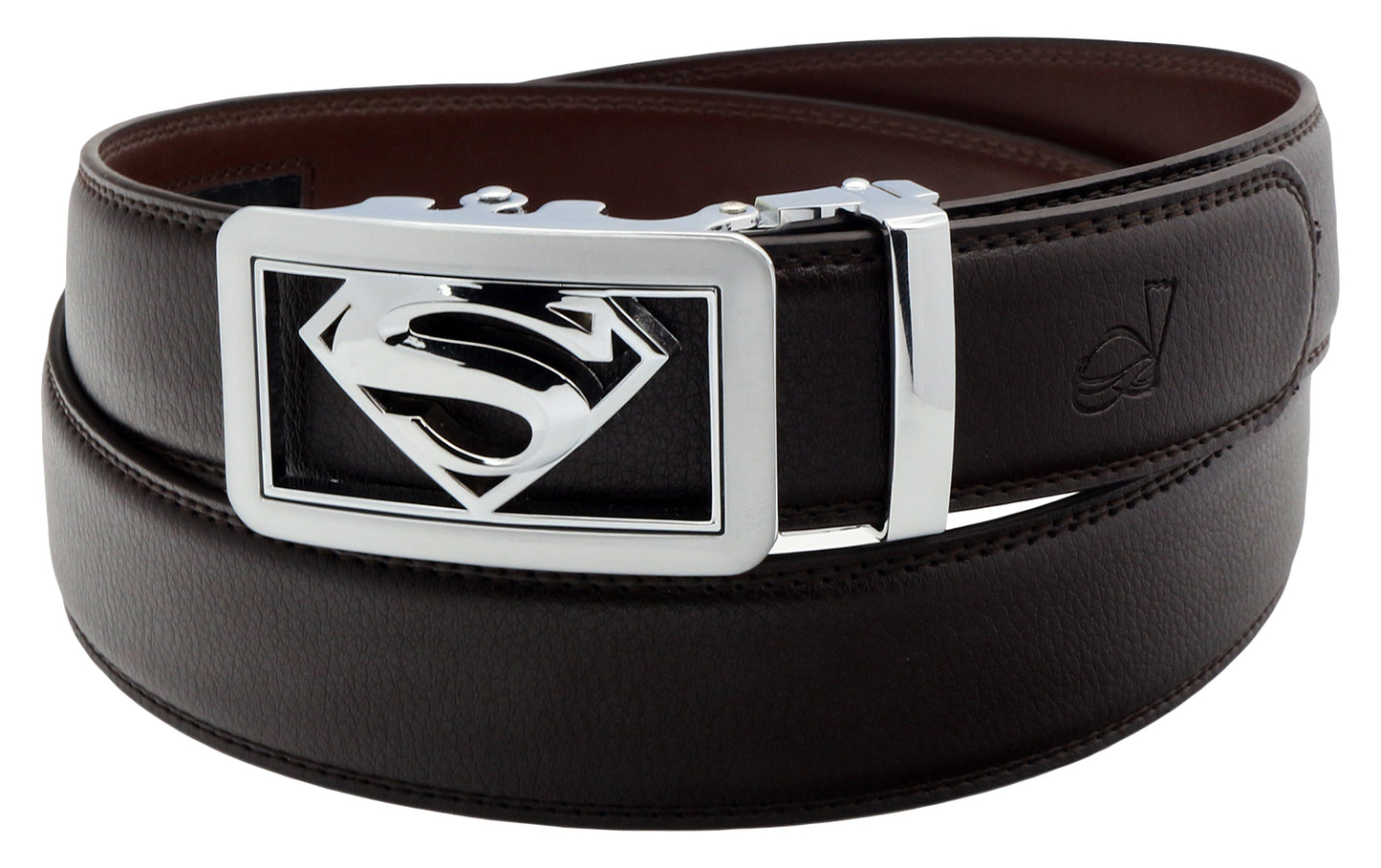 QHA Mens Superman Leather Belts Superhero Automatic Ratchet Belt Buckle Men Q07